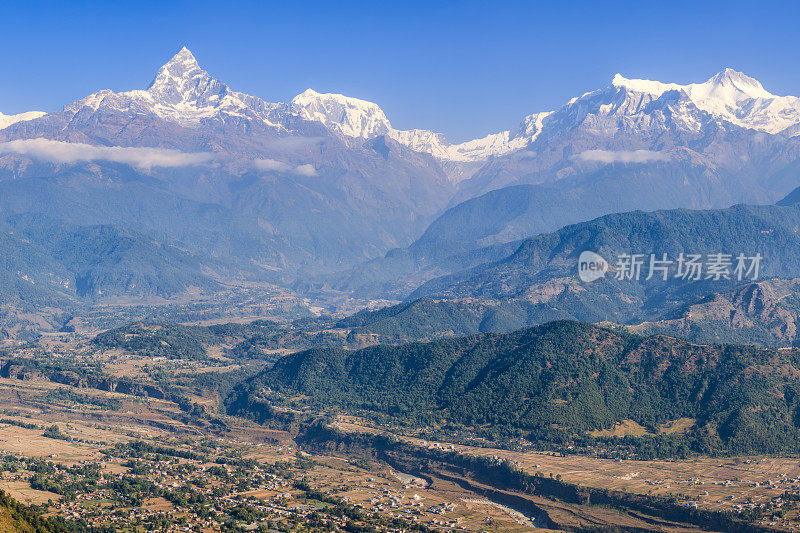 来自尼泊尔博卡拉的Annapurna Range和Machapuchare